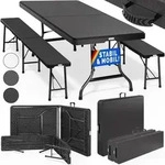 Casaria Bierzeltgarnitur 180 cm Klappbar 1x Campingtisch 2x Campingbank 3 tlg