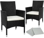 tectake 2 Rattansessel inkl. 4 Sitzbez&uuml;ge Schwarz/Beige