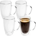 Intirilife 4x Doppelwandiges Thermo Glas Set in 400 - 450ml - Mundgeblasen isoliert