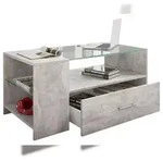 VCM Tindala Couchtisch mit Glasplatte, 1 Schublade, 3 Regale Beton-Optik.
