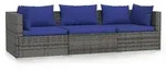 vidaXL 3-Sitzer-Sofa mit Kissen Grau Poly Rattan