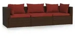 vidaXL 3-Sitzer-Sofa mit Kissen Braun Poly Rattan