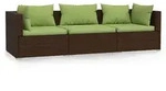 vidaXL 3-Sitzer-Sofa mit Kissen Braun Poly Rattan