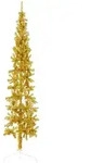 vidaXL K&uuml;nstlicher Halb-Weihnachtsbaum mit St&auml;nder Schlank Gold 240 cm