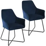 SVITA JOSIE Dining 2er Set Esszimmerstuhl Sessel Polsterstuhl Samt Dunkelblau