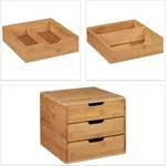 Relaxdays Schreibtisch Organizer, 3 Schubladen, f&uuml;r B&uuml;routensilien, Bambus Ablage,