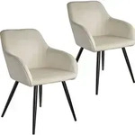 tectake Esszimmerstuhl Marilyn Samtoptik, schwarze Stuhlbeine - 2er Set creme/schwarz