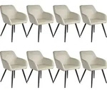 tectake Esszimmerstuhl Marilyn Samtoptik, schwarze Stuhlbeine - 8er Set creme/schwarz