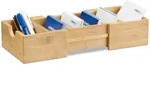 Relaxdays Karteikasten DIN-A8 Bambus, Visitenkarten Organizer, zum Ausziehen, H x B x