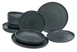 CreaTable Uno Black Lava Stone Tellerset 12-tlg Steinzeug