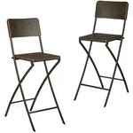 Relaxdays Barhocker klappbar, 2er Set, Rattan-Optik, R&uuml;ckenlehne, HBT: 115 x 44 x 63