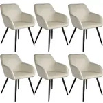 tectake Esszimmerstuhl Marilyn Samtoptik, schwarze Stuhlbeine - 6er Set creme/schwarz