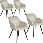 tectake Esszimmerstuhl Marilyn Samtoptik, schwarze Stuhlbeine - 4er Set creme/schwarz