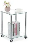 Relaxdays Beistelltisch mit Rollen, 2 Ablagen, eckig, Wohnzimmer, Glas & Stahl,