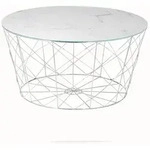 SalesFever Couchtisch mit Metallkorb &Oslash; 80 cm | Glasplatte foliert in Marmor-Optik 