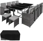 tectake Rattan Sitzgruppe Palma 8+4+1 mit Schutzh&uuml;lle Grau/Hellgrau