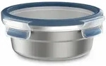 Emsa Frischhaltedose Clip & Close Edelstahl rund, Blau, Silberfarben, 0.7 L, N11502