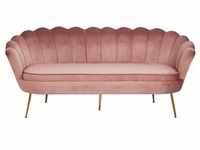 SalesFever Muschel-Sofa | 3-Sitzer | Bezug Samt-Stoff rose | Gestell Metall