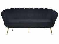 SalesFever Muschel-Sofa | 3-Sitzer | Bezug Samt-Stoff schwarz | Gestell Metall
