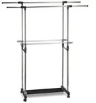 Relaxdays Rollgarderobe mit 2 Kleiderstangen, ausziehbar, Kleiderst&auml;nder auf Rollen,