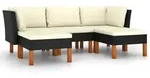 vidaXL 5-tlg. Garten-Lounge-Set mit Kissen Poly Rattan Schwarz