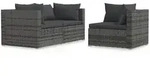vidaXL 3-tlg. Garten-Lounge-Set mit Kissen Grau Poly Rattan