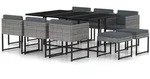 vidaXL 11-tlg. Garten-Essgruppe mit Kissen Poly Rattan Grau