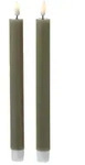 283 LED Stabkerzen Mia Tafelkerzen Echtwachs flackernd H:24cm olivgr&uuml;n 2St