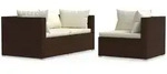 vidaXL 3-tlg. Garten-Lounge-Set mit Auflagen Braun Poly Rattan
