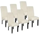 tectake Esszimmerstuhl, ergonomisch, massives Hartholz - 6er Set creme