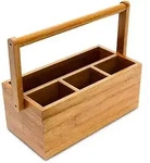 Relaxdays Schreibtischorganizer, aus Bambus, 4 F&auml;cher, Henkel zum Tragen,