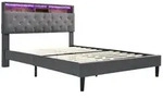 Merax LED Doppelbett 140x200 Polsterbett aus Leinen mit Stauraum-Kopfteil &