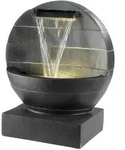 MARELIDA Gartenbrunnen mit Wasserfall beleuchtet rund Polyresin Zierbrunnen 59cm