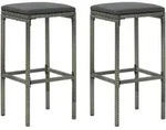 vidaXL Barhocker mit Kissen 2 Stk. Grau Poly Rattan