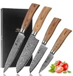 Wakoli Edib Pro 4er Damastmesser-Set I Holzbox I 8-17cm Klinge I Pakkaholzgriffe