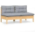 vidaXL 2-Sitzer-Gartensofa mit Grauen Kissen Massivholz Kiefer