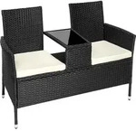 tectake Rattan Gartensitzbank mit Tisch Schwarz/Beige