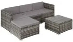 tectake Rattan Lounge Lignano, 5-teilig, UV-best&auml;ndig, Grau, Polyrattan, 62x69x65