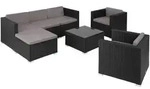 tectake Rattan Lounge Lignano mit 2 Sesseln Schwarz