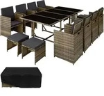 tectake Rattan Sitzgruppe Palma 8+4+1 mit Schutzh&uuml;lle Natur/Dunkelgrau