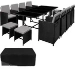 tectake Rattan Sitzgruppe Palma 8+4+1 mit Schutzh&uuml;lle Schwarz/Grau