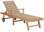 vidaXL Sonnenliege mit Auflage Beige Massivholz Teak