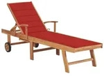 vidaXL Sonnenliege mit Auflage Rot Massivholz Teak