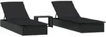 vidaXL Sonnenliegen 2 Stk. mit Tisch Schwarz Poly Rattan