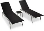 vidaXL Sonnenliegen 2 Stk. mit Tisch Stahl und Textilene Schwarz