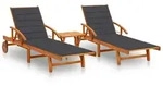 vidaXL Sonnenliegen 2 Stk. mit Tisch und Auflagen Massivholz Akazie