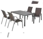 Merxx Amalfi Set 5tlg., 4 Stapelsessel, 1 Tisch 150 x 90 cm, Aluminium, Silber/Taupe