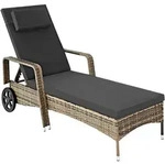 tectake Rattan Sonnenliege Caspian - Verstellbar mit Kissen - Nature Dunkelgrau -