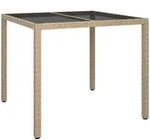 vidaXL Gartentisch 90x90x75 cm Geh&auml;rtetes Glas Poly Rattan Beige