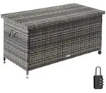 tectake Auflagenbox Kiruna mit Kunststoffgeflecht, 120x55x61,5cm, 270l Grau